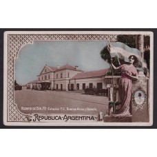 ESTACION DE FERROCARRIL ANTIGUA TARJETA POSTAL ROSARIO PATRIOTICA RARA